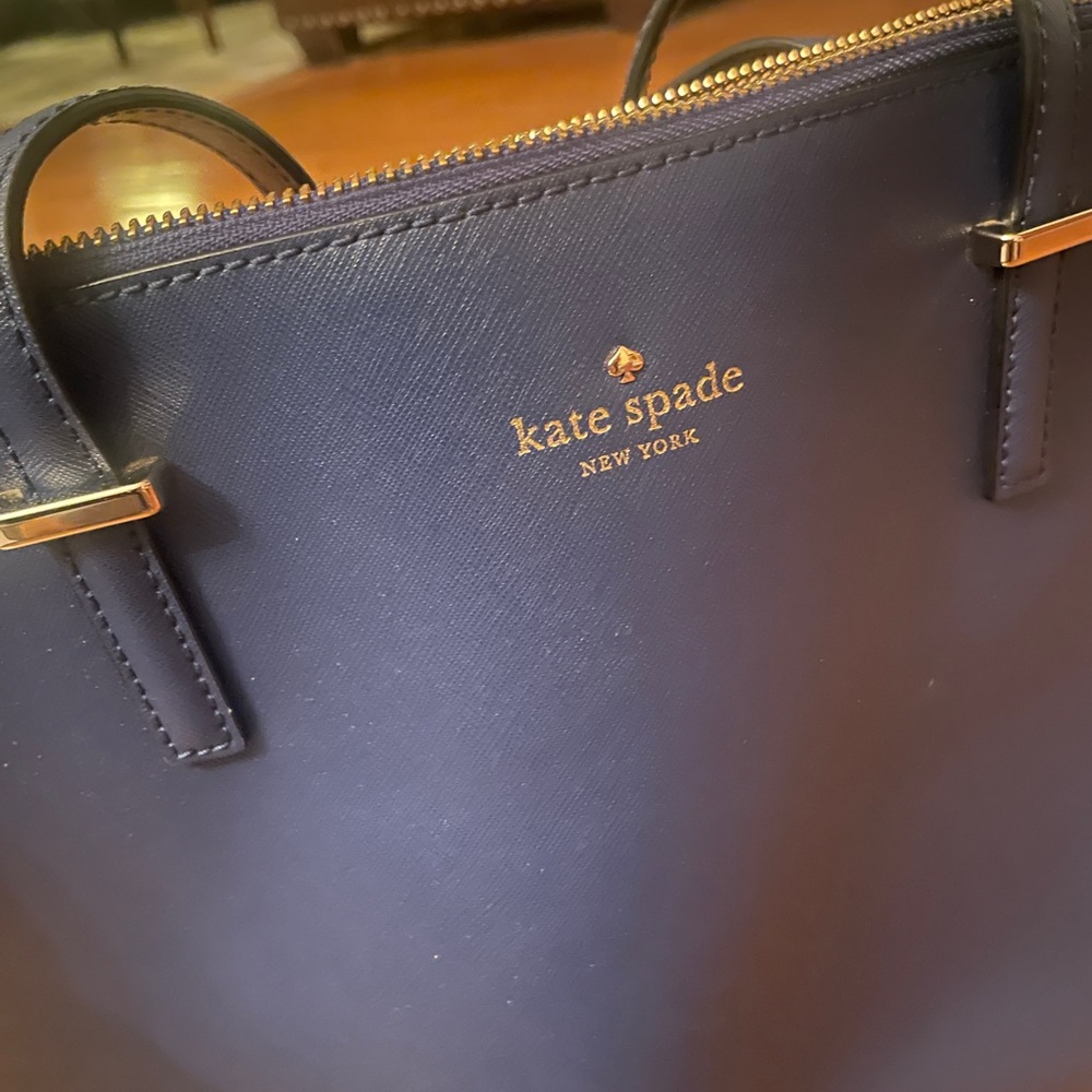 Kate Spade Navy Blue Leather Tote - Picture 3 of 8